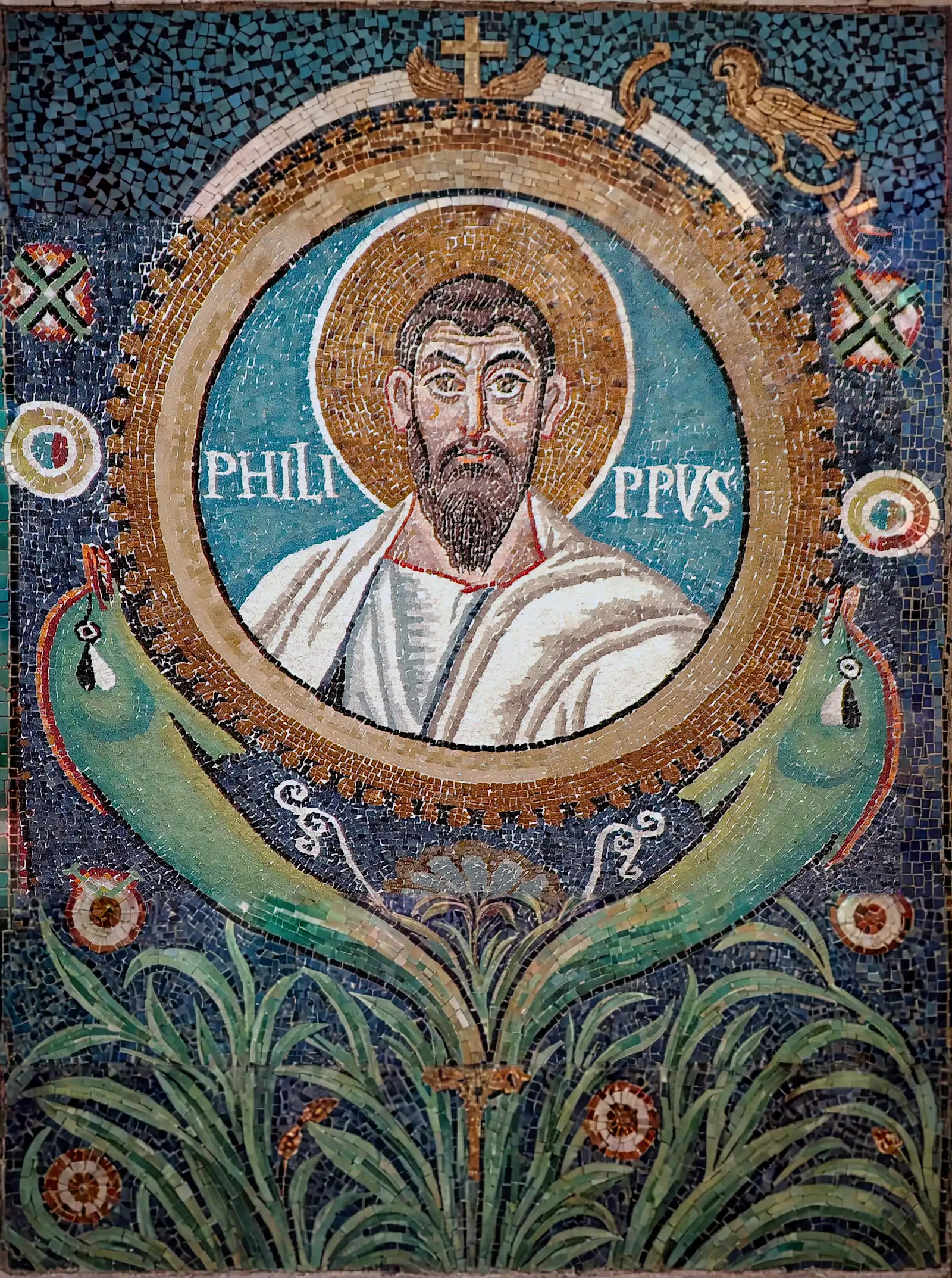 Philip the Apostle. Detail of the mosaic in the Basilica of San Vitale. Ravena, Italy